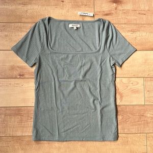 Madewell ribbed, square neck crop top in a light blue/green